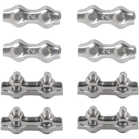 M2 Duplex Clips Serre-câbles en Acier Inoxydable 304 Pinces Duplex pour Filin pour Cordes à Linge en Câble Métallique Voiles de Soleil Suspendues Patio Fixe 8pièces (1/5)