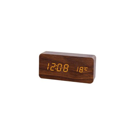 LED Réveil en Bois Numérique Réveil Bureau - Réveil moderne en bois Date Température Affichage Humidité 12/24 Heure - Pour la maison, la chambre à coucher, le bureau (Marron)