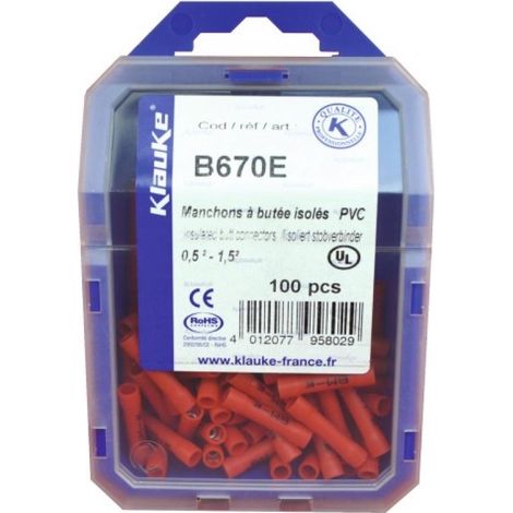 Manchon isolant à butée - Section de fil : 2,56 - Conditionnement : 100 pièces - KLAUKE (1/2)