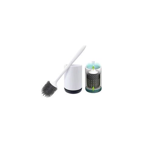 Cepillo para inodoro, cepillo de silicona antibacteriano para inodoro, juego de cepillo para inodoro con mango largo y soporte higiénico (para suelos)