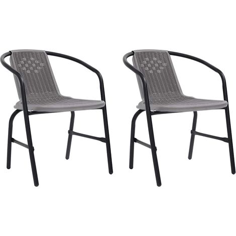 Chaises de Jardin Lot de 2 Fauteuils d'Extérieur Empilables en Plastique Rotin et Acier Noir - PANGIVO (1/5)