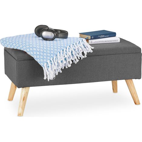 Relaxdays Hallway Storage Bench, Padded, Wooden Legs, Fabric Cover, HxWxD: 39.5 x 79.5 x 39.5 cm, Grey