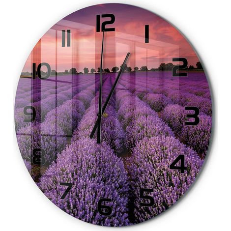 Horloge Murale Ronde Déco Cuisine Verre Trempé Silencieuse Design Moderne Champ de lavande fi 60 cm (1/5)