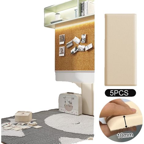 Pegatinas de pared 3D, diseño de bolsa suave, paneles autoadhesivos, color crema - 5 piezas (1/2)