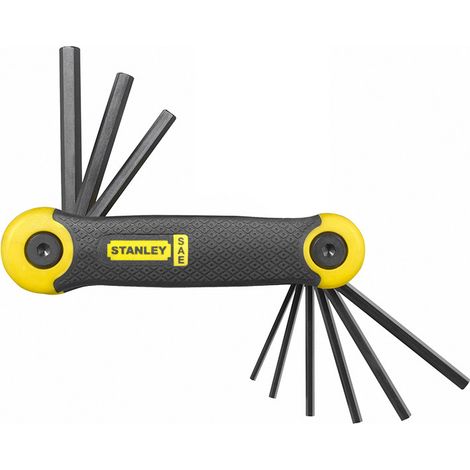 Stanley 9-Piece Inch Hex Key Set with Ergonomic Rubber-Coated Handles, Beveled Tips, and Black Phosphate Finish (Sizes 5/64" to 1/4")