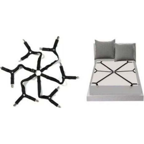 [JAMAIS UTILISÉ] Sangles de drap-housse élastiques réglables (noir 3 voies), attaches de drap de lit entrecroisées, s'adaptent aux matelas ronds et carrés. (1/4)