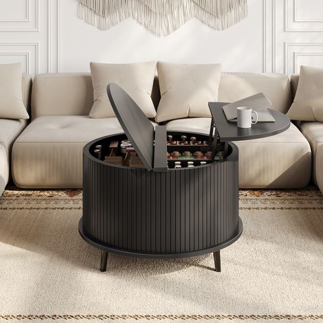 Table basse ronde-plateau relevable-hauteur ajustable 50 à 64 cm-adaptée au salon et bureau-Noire (1/5)