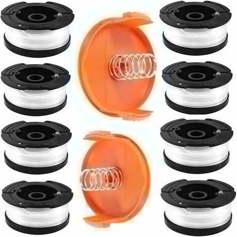Bobine Fil Coupe Bordure pour Black et Decker Coupe-Bordures, 8 Bobine de Fil Debroussailleuse avec 2 Couvercle de Bobine et 2 Ressort, Bobines A6481 A6485 Compatible avec Black et Decker Af-100 -DPZO (1/5)