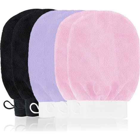 Peelinghandschuhe, 6-teiliges Set, Unisex, Peelinghandschuhe, natürlich, effektiv, Duschpeeling, Schwarz, Rosa, Lila (1/5)
