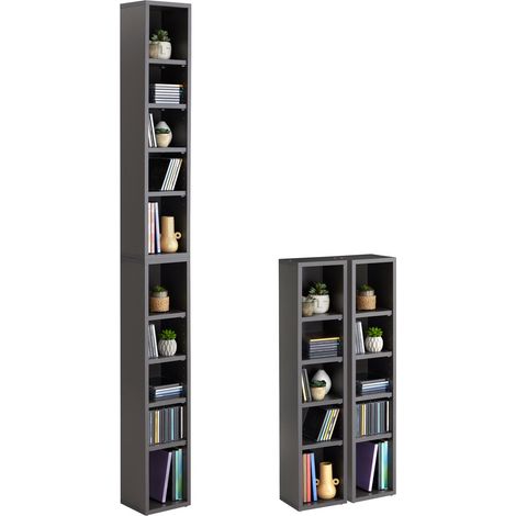 Idimex – Etagère modulable pour CD et DVD – Mélaminé gris mat – Dimensions 20x187x17 cm – Capacité jusqu'à 160 CD – Kit de fixation inclus (1/6)