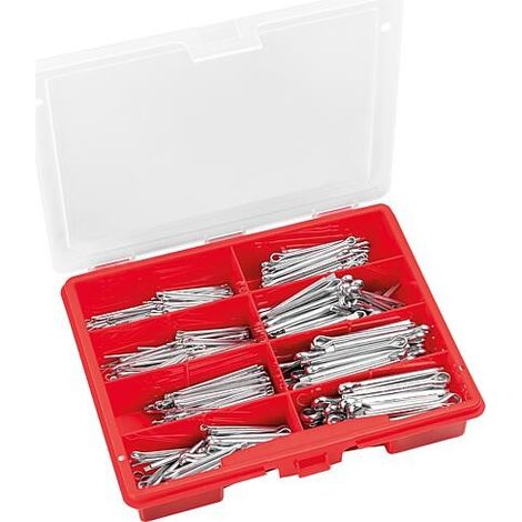 Mallette d’assortiment de goupilles DIN EN ISO 1234 galvanisées zinguées, 525 pièces