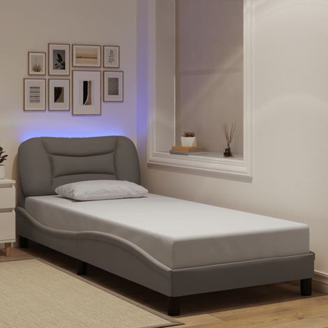 Cadre de lit avec LED sans matelas Hvar taupe 90x190 cm tissu (1/5)