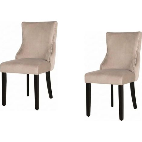Lote de 2 sillas Chesterfield REGINA capuchino en terciopelo – Respaldo capitoné con cabeza de león y patas negras (1/5)