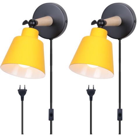 royaluxe- 2PCS Applique Murale Moderne Applique Murale Rétro Minimaliste Jaune Lampe Murale D'Intérieur Nordique E27 (Avec Prise Euro) (1/5)