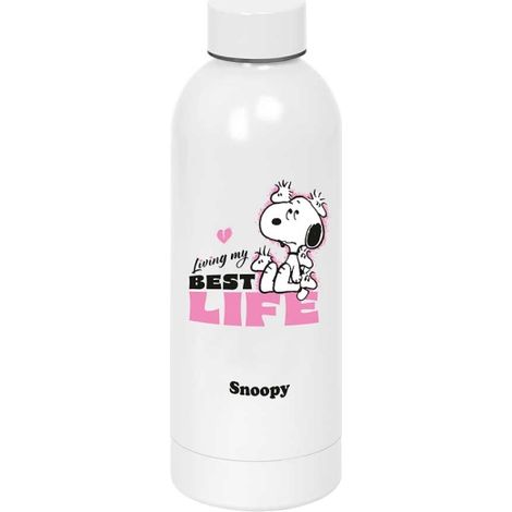 Safta snoopy botella isotermica - capacidad 500ml - cierre hermetico - acero inoxidable - 6h caliente - 12h frio - 7x22.5cm - color rosa