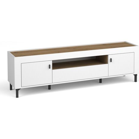 Meuble TV Mormavu 106, Mat blanc, Le nombre de portes: 0, Nombre de tiroirs: 0, 177x52x40cm