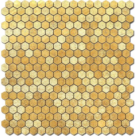 Carreaux muraux adhésifs 3D dorés métallisés pour cuisine, carrelage mural résistant à la chaleur (hexagone de penny, 10 feuilles) (1/5)