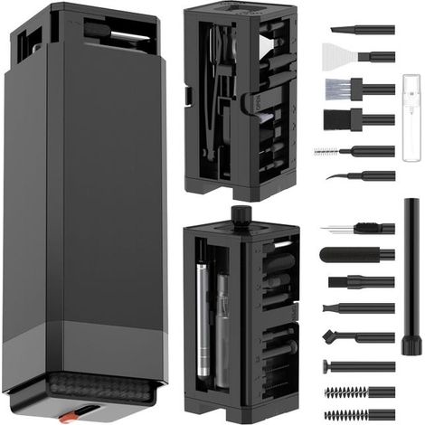 32-in-1 Multifunktions-Reinigungsset mit Bürste – für Tastatur, Computer, Telefon, Kopfhörer, Bildschirm und Linse (Schwarz) (1/5)