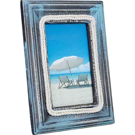 Porta fotos de madera azul 13x16, 17x2x22h cm