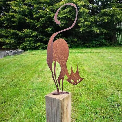 Rostige Katze Metallzaun Dekor, Outdoor Yard Silhouette für Gartendekoration, Rasendekor, Metall Gartenkunst für Katzenliebhaber
