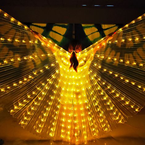 LED-beleuchteter Schal, Neon-Bauchtanz-Accessoire, 145 cm, passend für Körpergrößen von 160–178 cm, gelb, mit ausziehbarem Stab (1/2)