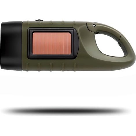 Lampe torche à dynamo - Lampe torche LED rechargeable - Kit lampe torche d'urgence - Lampe torche solaire manuelle - Vert militaire - ABS vert armée (1/5)