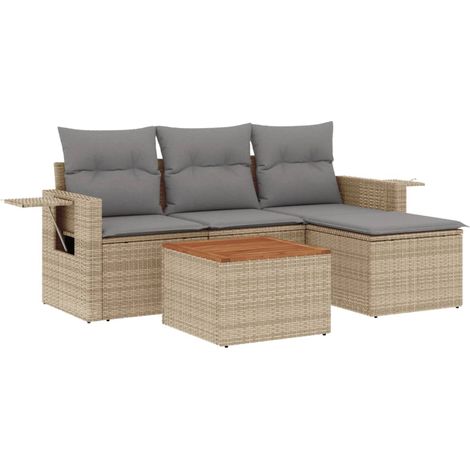 Maison Exclusive - Juego de sofás jardín con cojines beige mezcla (1/3)