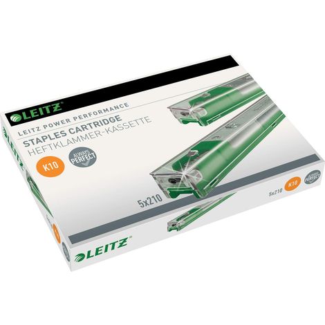 Leitz Power Performance Cassettes d'Agrafes Heavy Duty K10, Galvanisé, Boîte de 5 Cassettes, 5 x 210 Agrafes, 55930000 (1/5)
