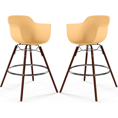 Sgabelli da Bar - Design Scandinavo - Gambe in Legno Scuro - Set di 2 - Nordika Pastel orange