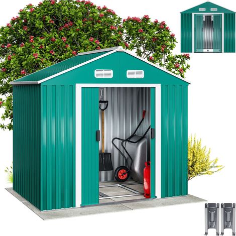 Gardebruk – Abri de jardin métal vert 196x132x188cm – Cadre galvanisé – Double porte coulissante – 4 grilles de ventilation – 1,8 m² d'espace