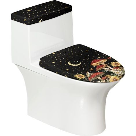 Housse de couvercle de WC et housse de réservoir de toilette en forme d'étoile champignon - Protection lavable avec bord élastique - Coussin de toilette universel - Décoration d'intérieur (1/5)