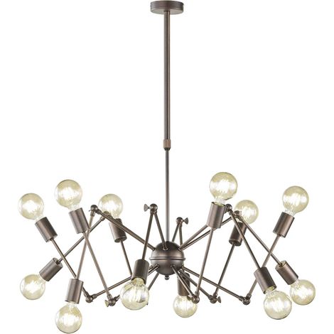 Lampada a sospensione soggiorno Industrial Sputnik lampadario lampada da soffitto vintage retrò, metallo, attacco 12x E27, DxH 95x109 cm, Wofi 6445.12.09.8000