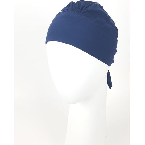 Turbante azul marino Tess 161 con pañuelo atado para el verano, también después de la quimioterapia. (1/4)