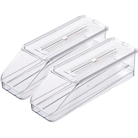 Lot de 2 boîtes de rangement pour œufs de réfrigérateur à roulettes automatiques, grande capacité, empilables et peu encombrantes. Distributeur d'œufs pour porte latérale de réfrigérateur. (1/5)