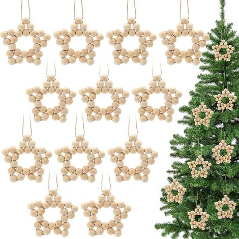 Étoile En Bois - Décoration De Noël - Suspension Pour Arbre De Noël - Style Rustique Et Fermier - Lot De 6 Pièces - Diamètre 8,5 Cm (1/5)