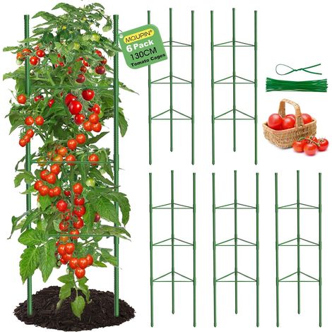 Lot de 6 cages à tomates carrées de 130 cm pour jardin, piquets de support pour plantes grimpantes, légumes et fleurs, treillis à tomates pour plantes verticales (1/5)