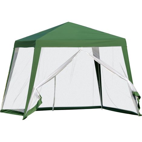 Pavillon de jardin/tente de réception 3x3 m, résistant aux intempéries avec moustiquaire, métal et polyester, idéal pour les fêtes en extérieur, vert (1/5)
