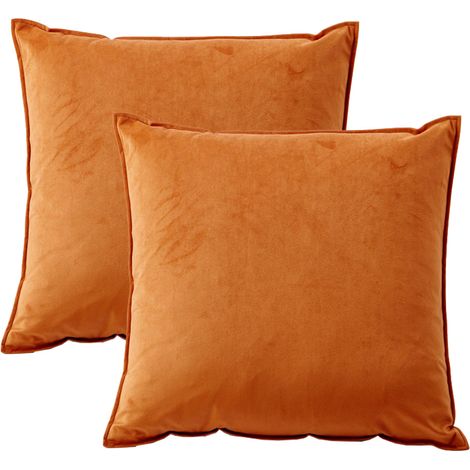 Lot de 2 coussins pour canapé de salon - coussins à garnissage - décoration style ferme - velours, mandarine (1/5)