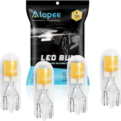 W5W LED Light Bulb T10/194/168/501 Warm White 2700K 2 SMD COB 12V Car Dashboard Ceiling Boot Registration Plate Door Light - Pack of 4 (1/5)