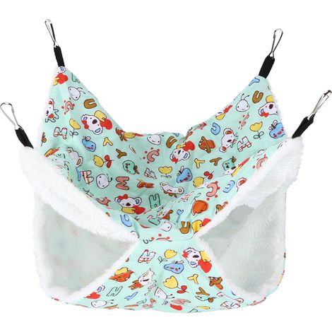 Hamac suspendu chaud en peluche pour furet, chinchilla, cochon d'Inde ou hamster - Lit superposé vert cartoon pour cage (1/5)