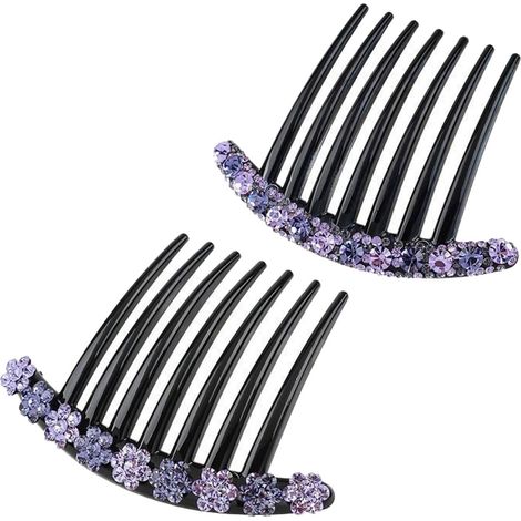 Elkuaie Haar Steckkamm - Strass Zähne Haarkamm - Haarschmuck élégant pour le jour et le soir - 2 pièces - Violet (1/5)