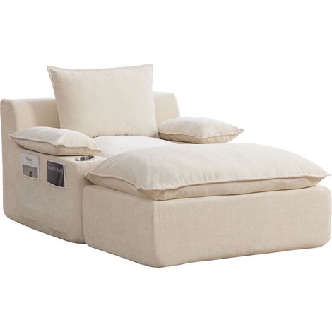 GagaChaise longue chenille 1 place, 4 coussins, beige (1/5)