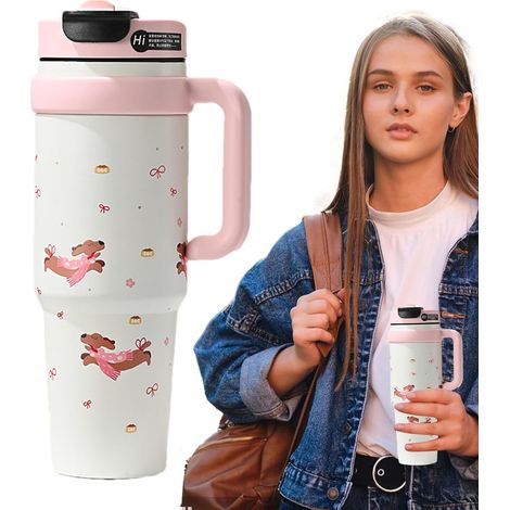 Bouteille d'eau isotherme, étanche, tasse de 1000 ml avec poignée, bouteille d'eau pour l'école  pour café, boissons, école, garçons, filles, hommes et femmes (1/5)