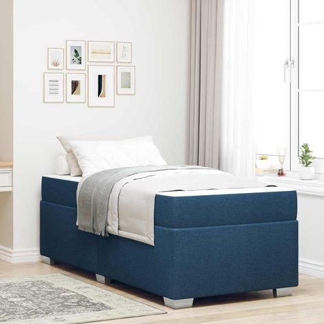 Cadre de lit avec matelas à ressorts ensachés, tissu bleu, 80 x 200 cm - PANGIVO (1/5)