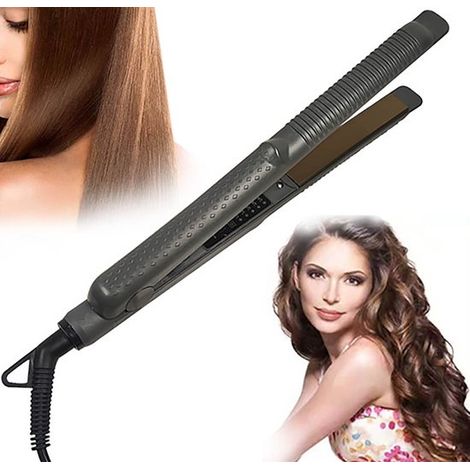 Fer à lisser 2-en-1 pour lisser et boucler les cheveux, format voyage, chauffe rapide, appareil de coiffure avec protection et finition noire, 1 pièce (1/5)