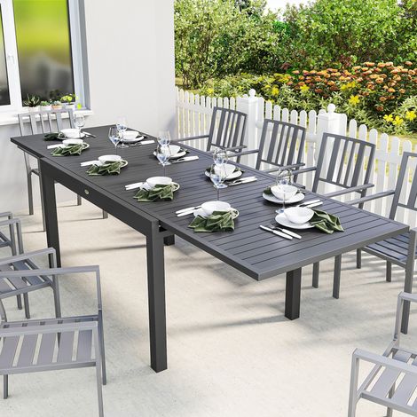 Table de Jardin Extensible Grande Capacité 6-10 Personnes avec Rallonge 135-270cm pour Jardin et Balcon Aluminium Gris