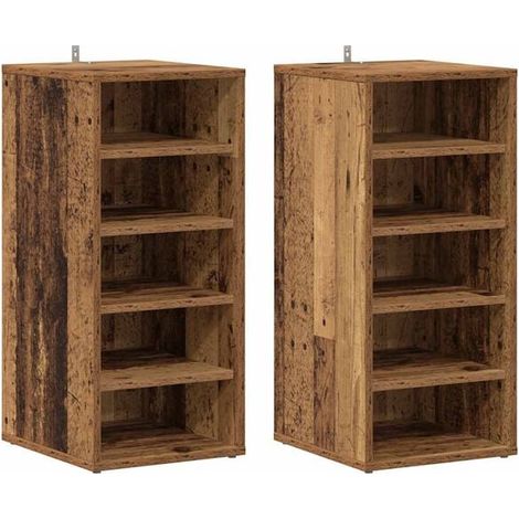 Meuble à chaussures, ensemble de 2 pièces, fabriqué en bois recyclé et en bois d'ingénierie. (1/5)