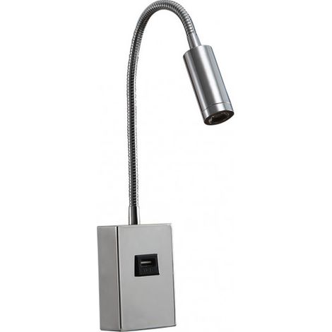 Lampada da parete 3w 4000k capote cromo c/usb e interruttore 285lm 43x6x4 cm articulab. e orientab.
