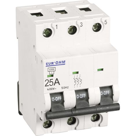 Disjoncteur tripolaire courbe C connexion vis haut/bas - IP20/IK02 25A 6kA