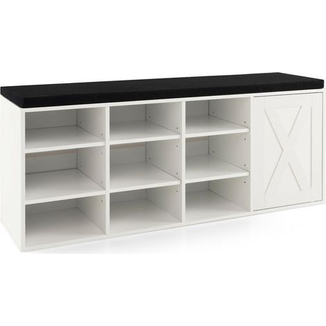 Pour chaussures et bottes, meuble à chaussures d'entrée pour couloir ou chambre, 9 rangements, coussin amovible blanc (1/5)
